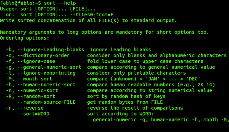 sort --help
